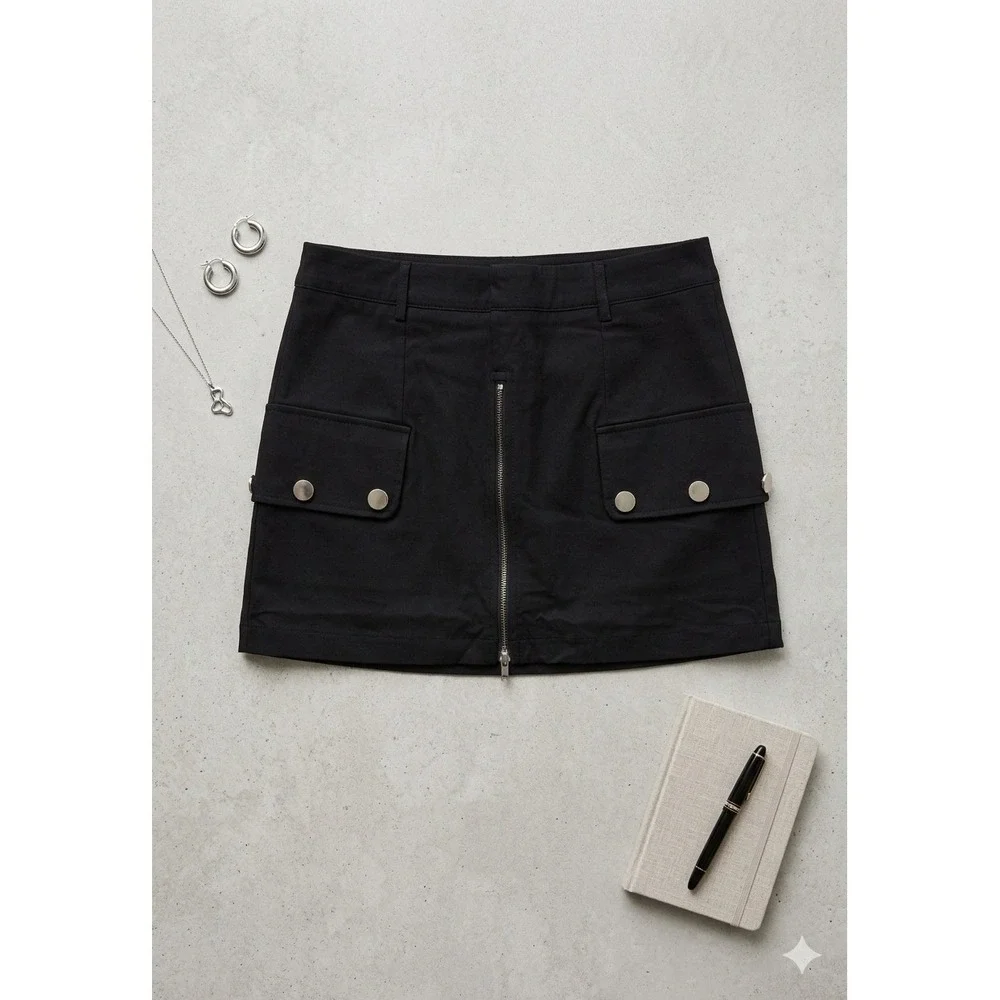 Choosy Black Cargo Mini Skort Front Zip Utility Pockets Size M NEW